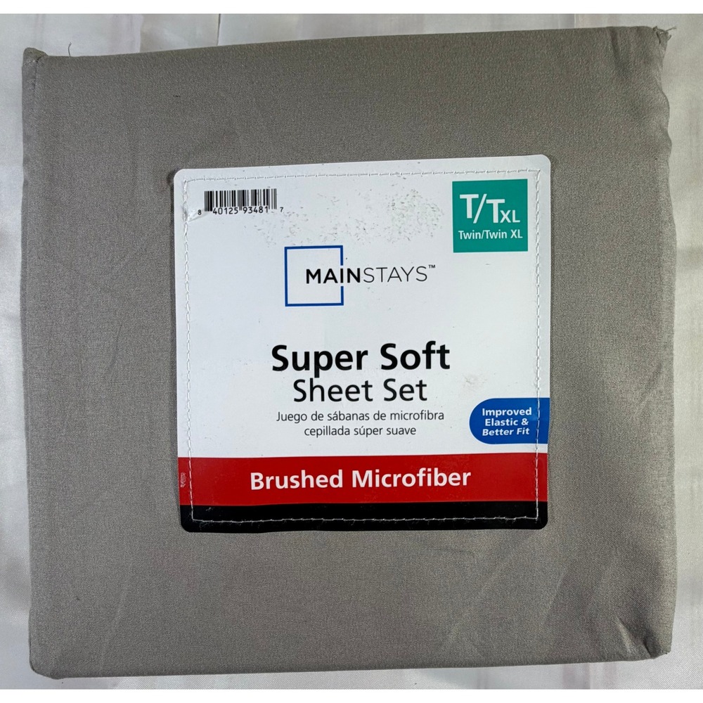 Mainstays Super Soft Brushed Microfiber Sheet Set Twin XL Washed Stone Grey 3pc